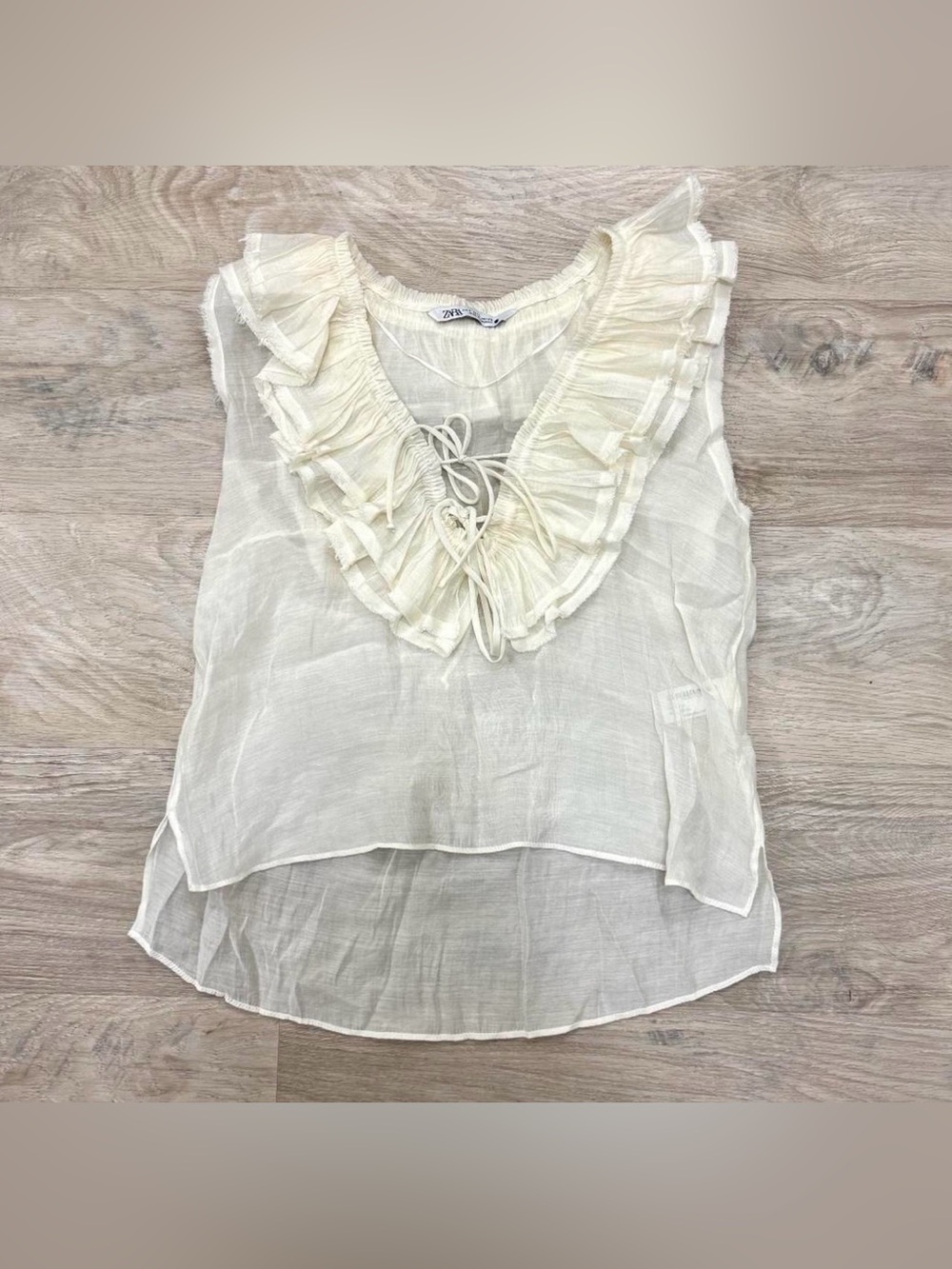 Zara Cream Ruffle Tie-Front Sheer Camisole